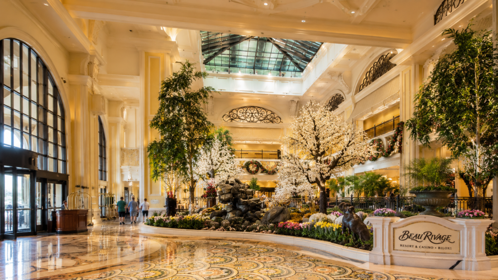 Grand lobby inside Beau Rivage Resort and Casino in Biloxi Mississippi