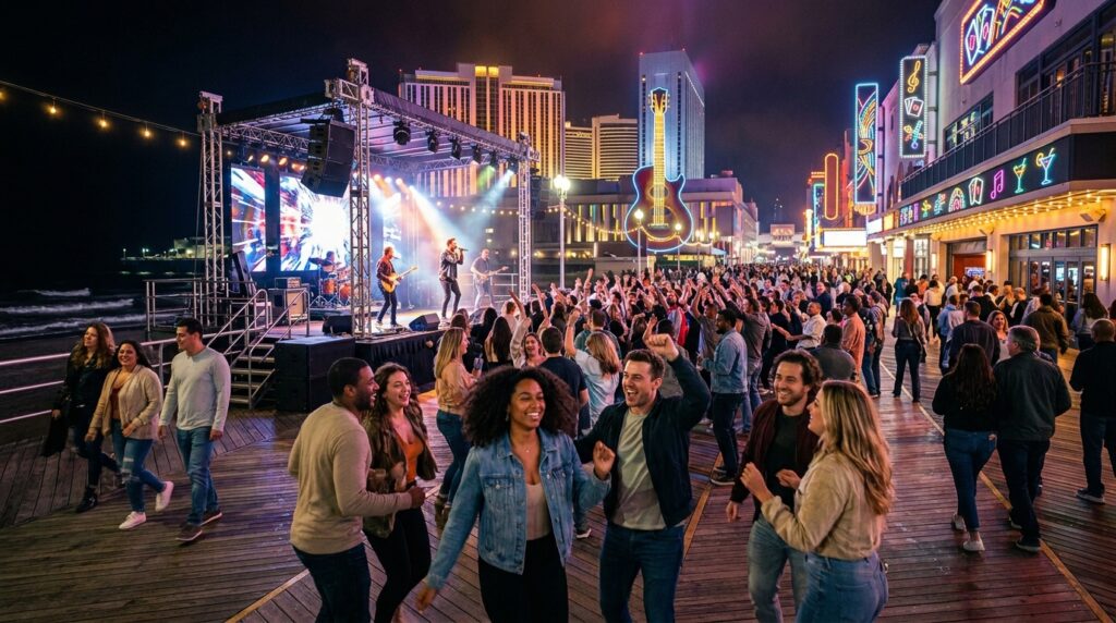 People being entertained near the boardwalk of Atlantic City 