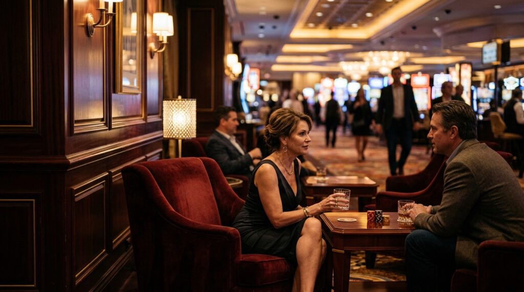 couple enjoying a drink near the high limit room at the Golden Nugget 