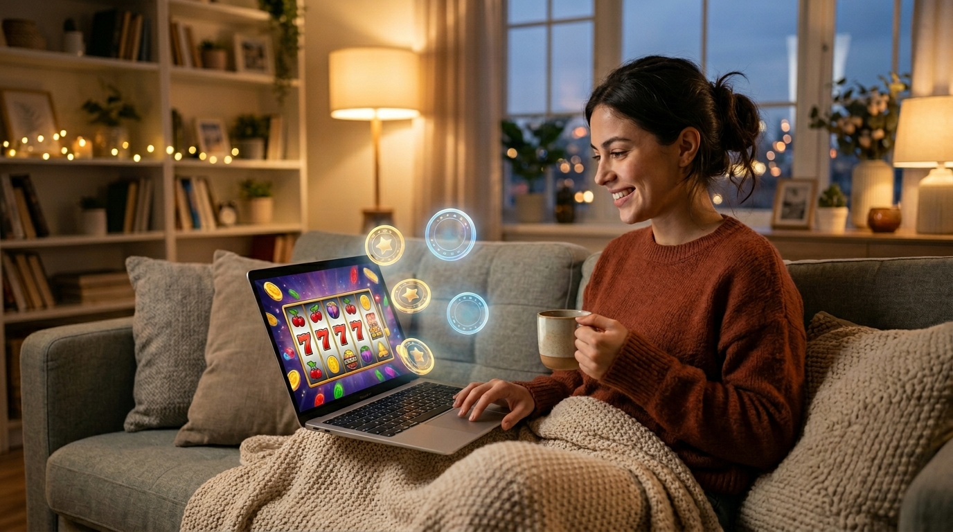 Player using free play tokens at a sweepstakes casino site.